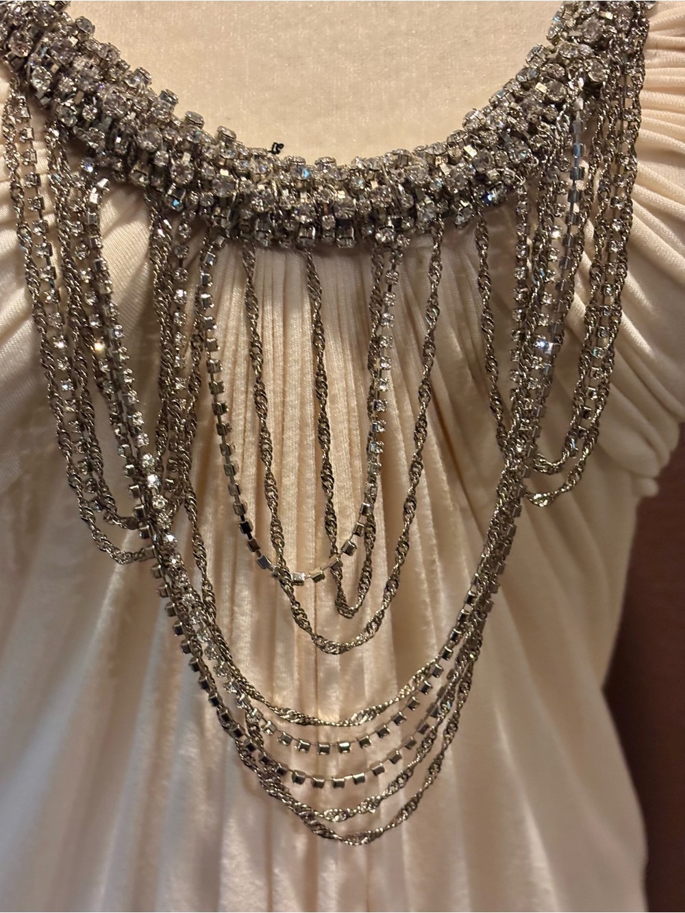 Cream Glamorously Jeweled,Sleeveless Gathered-Front Camisole - Picture 3 of 6
